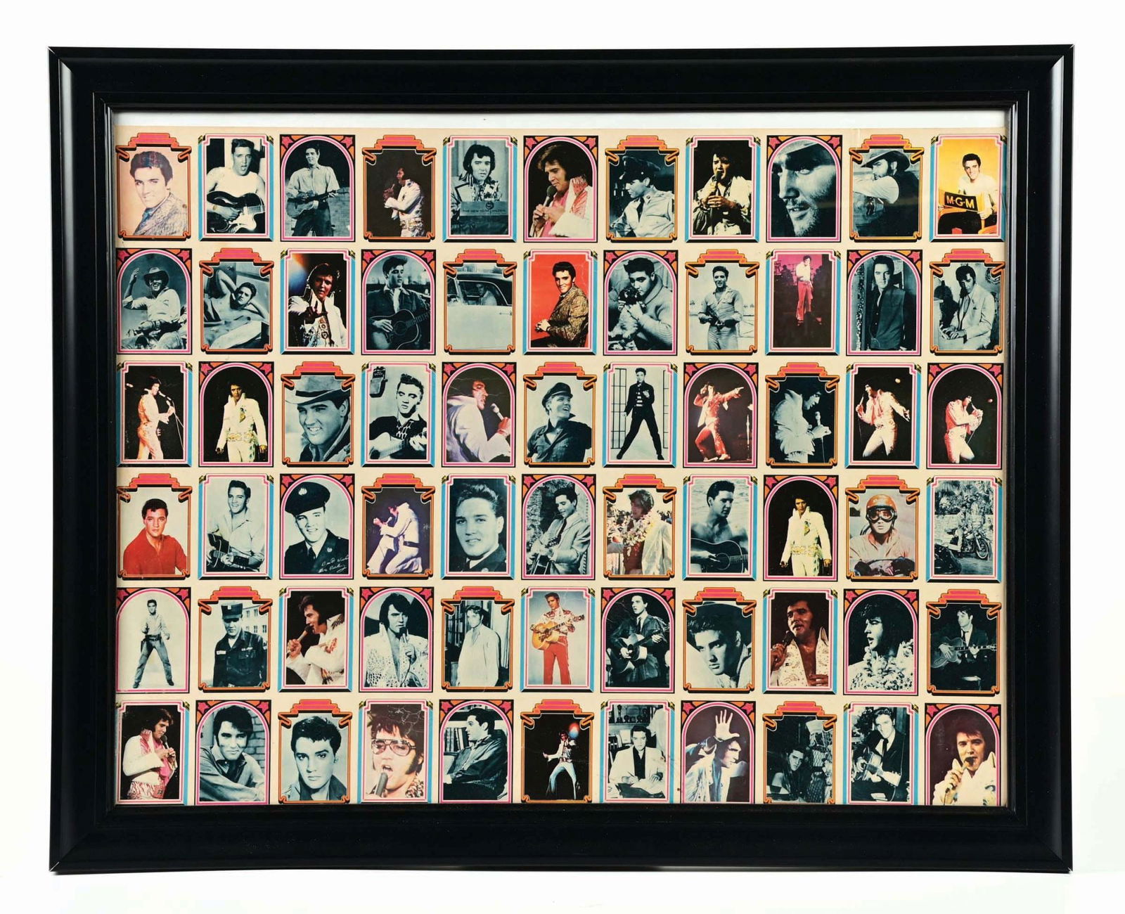 FRAMED POSTER W/ COLLECTION OF ELVIS PRESLEY'S COLOR PICTURE CARDS (1 of 2)