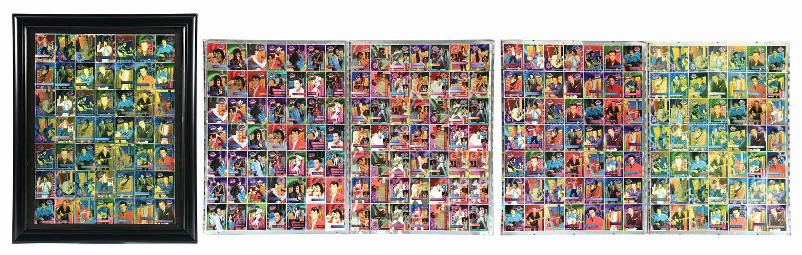 LOT OF 5: UNCUT SHEETS W/ ELVIS PRESLEY HOLOGRAPHIC PICTURE CARDS, ONE FRAMED (1 of 7)