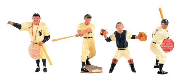 LOT OF 4: 1960S HARTLAND NY YANKEES BASEBALL FIGURES RUTH, MANTLE, BERRA, MARIS