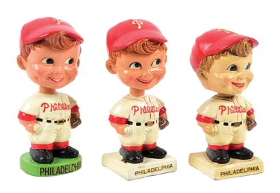 LOT OF 3: PHILADELPHIA PHILLIES BASEBALL NODDERS - VINTAGE 1960S