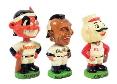 LOT OF 3: GREEN BASE MASCOT HEAD BASEBALL NODDERS