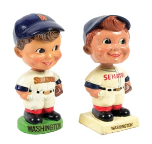 PAIR OF WASHINGTON SENATORS BASEBALL NODDERS - VINTAGE 1960S
