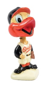 BALITMORE ORIOLES MASCOT HEAD BASEBALL NODDER VINTAGE 1960S