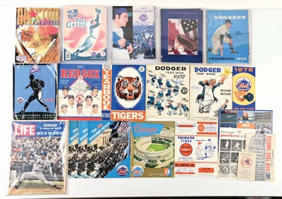 LOT OF 22: WORLD SERIES, CHAMPIONSHIP SERIES ALL-STAR & TEAM YEAR BOOKS & NOSTALGIA ALBUMS