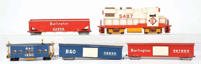 LOT OF 5: WOODEN FOLK ART TRAIN SET