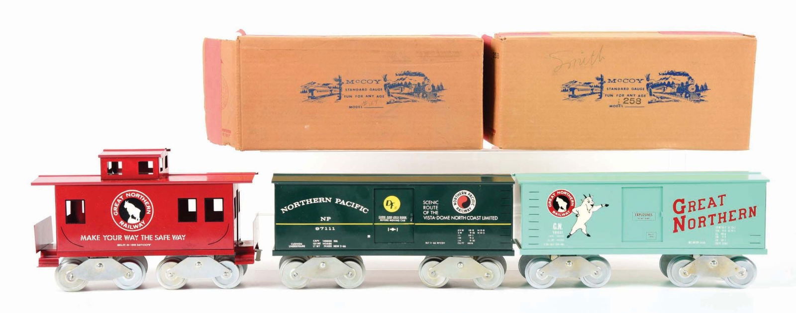 LOT OF 3: MCCOY STANDARD GAUGE FREIGHT CARS (1 of 2)
