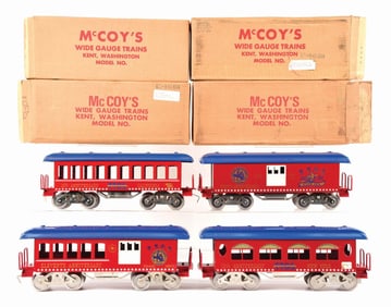 LOT OF 4: MCCOY STANDARD GAUGE TTOS CARS IN ORIGINAL BOXES