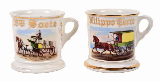 LOT OF 2: HORSE DRAWN WAGONS SHAVING MUGS