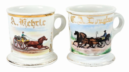 LOT OF 2: HORSE DRAWN CARRIAGES SHAVING MUGS