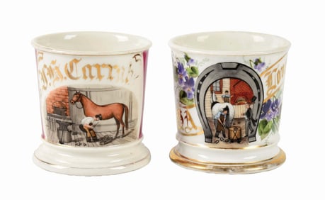 LOT OF 2: HORSESHOE WORKER SHAVING MUGS