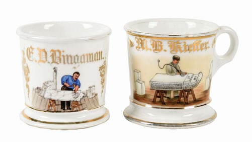 LOT OF 2: TOMBSTONE CARVING SHAVING MUGS