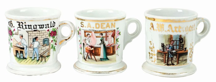 LOT OF 3: BLACKSMITH, PIZZA BAKERY AND BUTCHER OCCUPATIONAL SHAVING MUGS