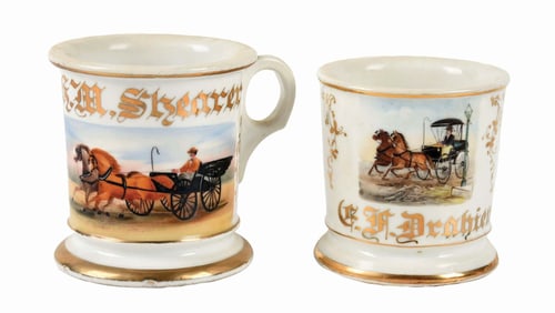 LOT OF 2: HORSE-DRAWN CARRIAGE SHAVING MUGS