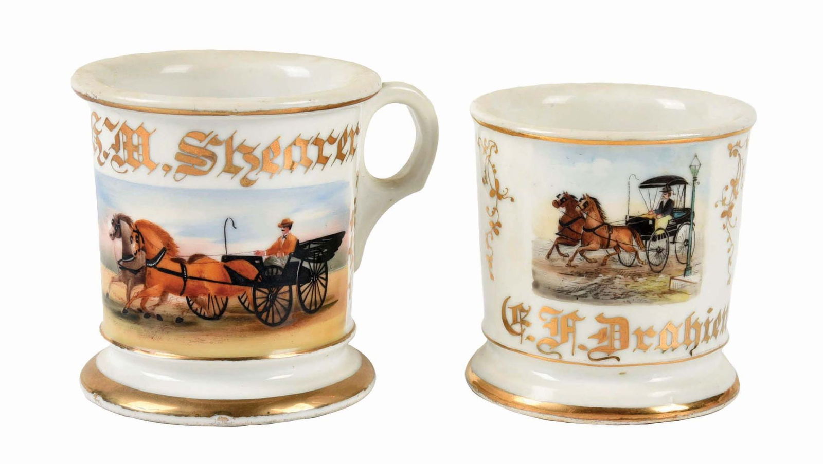 LOT OF 2: HORSE-DRAWN CARRIAGE SHAVING MUGS (1 of 5)
