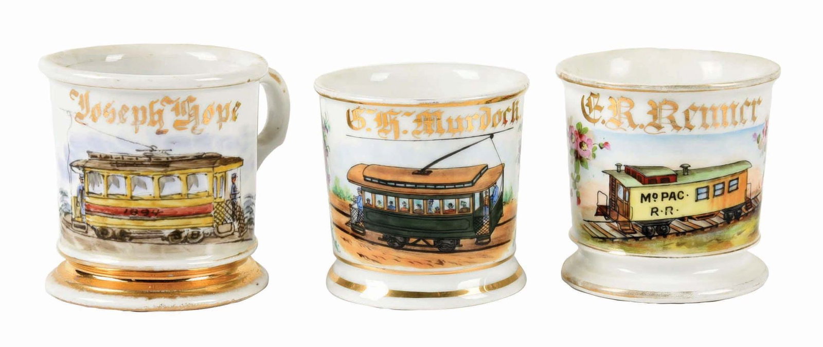 LOT OF 3: TROLLEY CAR SHAVING MUGS (1 of 4)