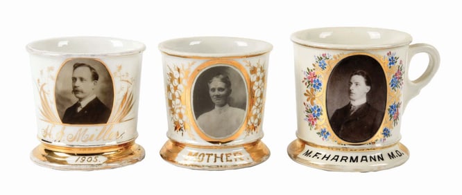 LOT OF 3: PORTRAIT SHAVING MUGS