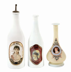 LOT OF 3: LABELED INNER GLASS SHAVING MUGS