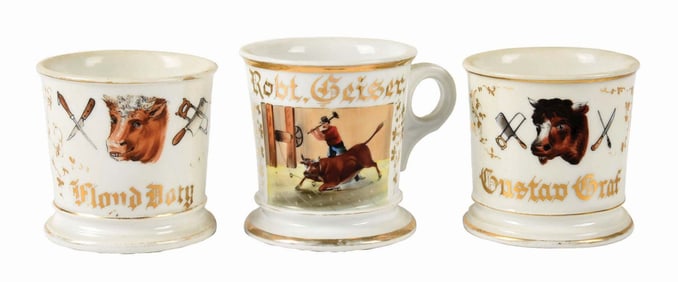 LOT OF 3: BUTCHER SHAVING MUGS