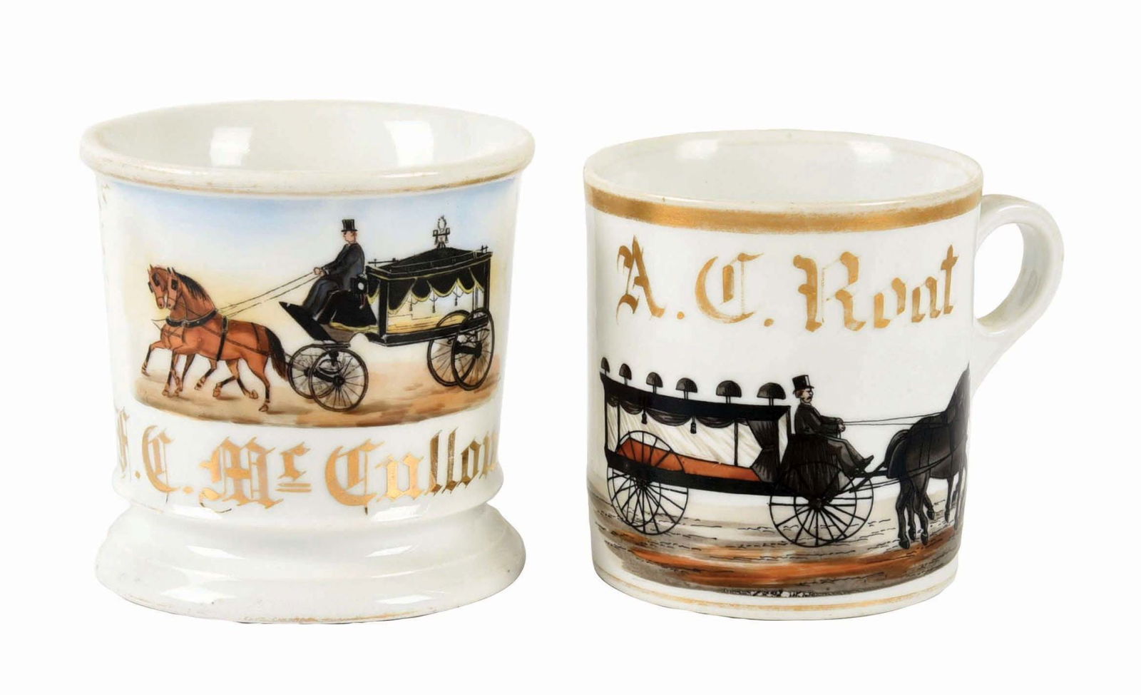 LOT OF 2: HORSE-DRAWN HEARSE-SHAPED SHAVING MUGS (1 of 5)