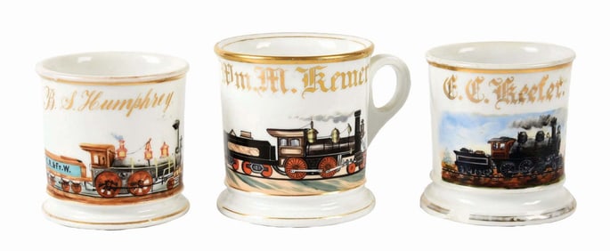 LOT OF 3: LOCOMOTIVE SHAVING MUGS