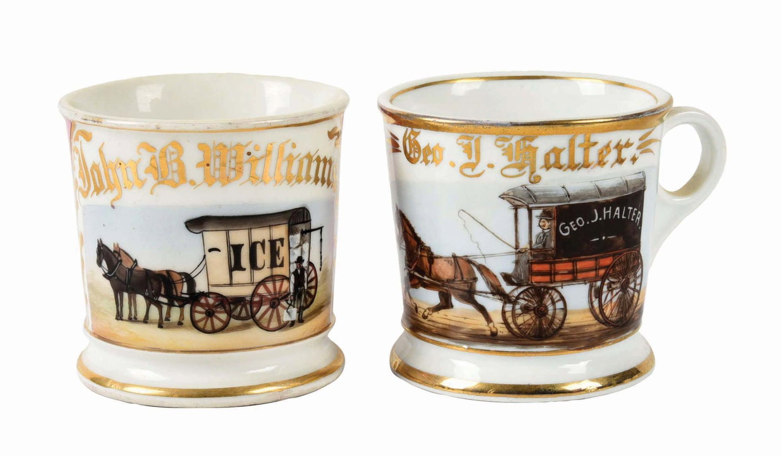 LOT OF 2: HORSE-DRAWN DELIVERY WAGON SHAVING MUGS (1 of 5)
