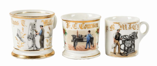 LOT OF 3: MACHINIST SHAVING MUGS