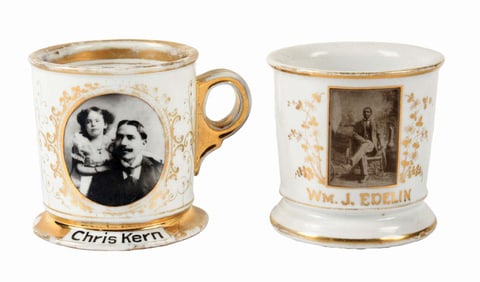 LOT OF 2: PHOTOGRAPHIC IMAGE SHAVING MUGS