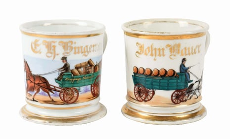 LOT OF 2: HORSE-DRAWN DELIVERY SHAVING MUGS