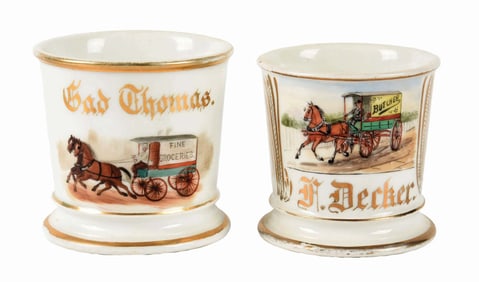 LOT OF 2: HORSE-DRAWN WAGON SHAVING MUGS