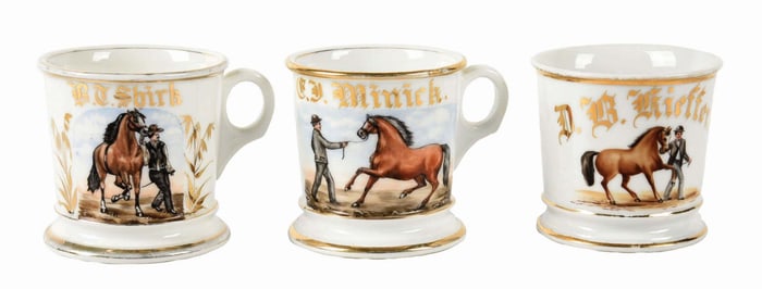 LOT OF 3: HORSE TRAINER SHAVING MUGS