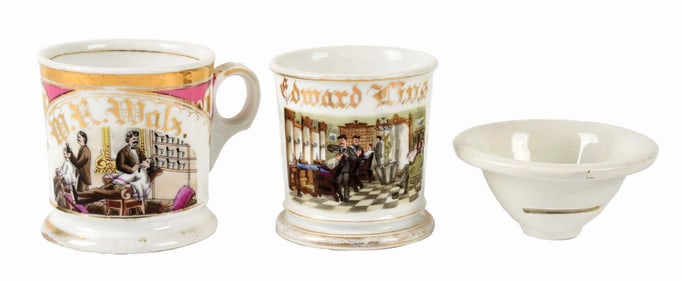 LOT OF 3: SHAVING MUGS & BOWL