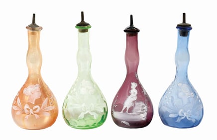 LOT OF 4: MARY GREGORY STYLE TONIC BOTTLES