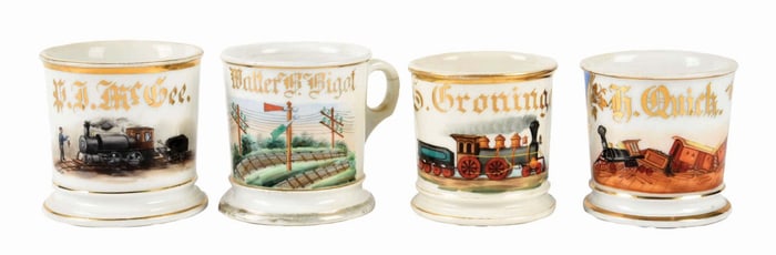 LOT OF 4: RAILROAD SHAVING MUGS