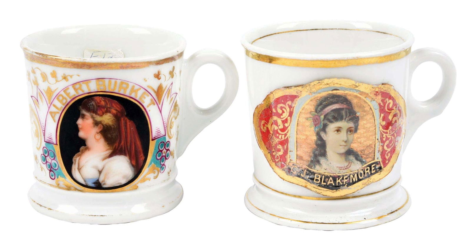 LOT OF 2: BROTHEL SHAVING MUGS: Both have pretty women. Condition: (Excellent) Dimensions: Largest: 4 - 1/2" x 3 - 1/2" x 4 - 1/2".
