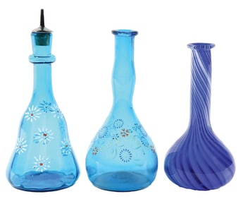 COLLECTION OF 3: DECORATIVE BARBERSHOP BOTTLES.