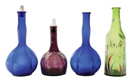 COLLECTION OF 4: DECORATIVE BARBERSHOP BOTTLES.