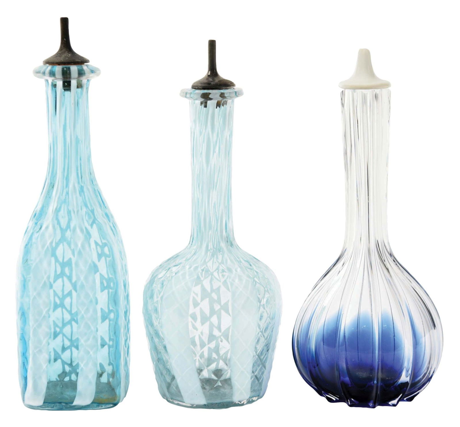 COLLECTION OF 3: DECORATIVE BARBERSHOP BOTTLES. (1 of 5)