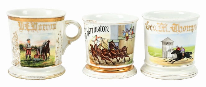 LOT OF 3: VARIOUS HORSE DRAWN SHAVING MUGS