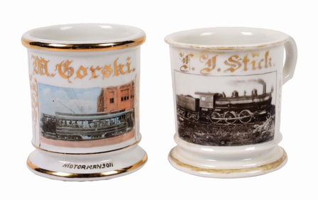 LOT OF 2: TRAIN ENGINES OCCUPATIONAL SHAVING MUGS