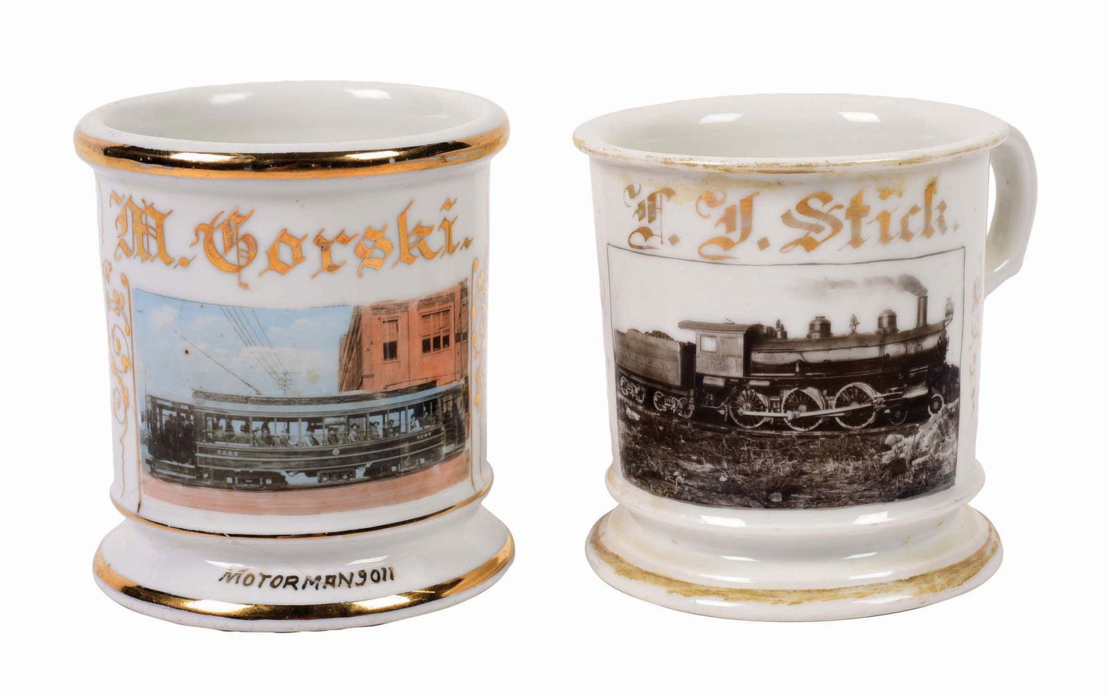 LOT OF 2: TRAIN ENGINES OCCUPATIONAL SHAVING MUGS (1 of 4)