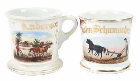 LOT OF 2: FIELD WORKERS SHAVING MUGS