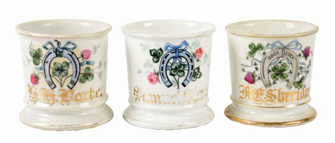 LOT OF 3: GOOD LUCK HORSESHOE SHAVING MUGS