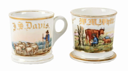 LOT OF 2: FARMER SHAVING MUGS