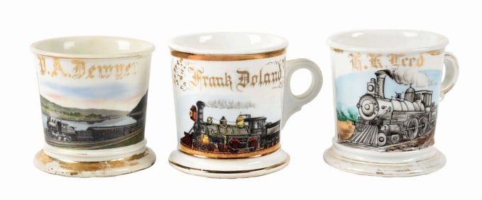 LOT OF 3: LOCOMOTIVE SHAVING MUGS