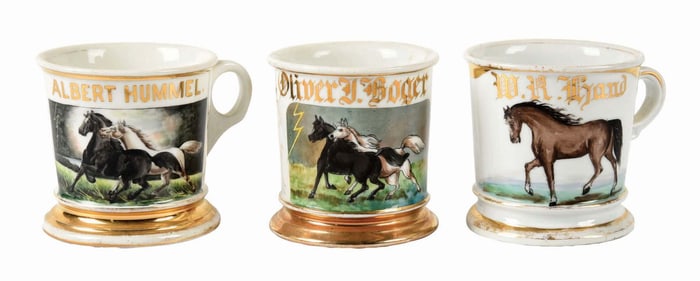 LOT OF 3: HORSE-RELATED SHAVING MUGS