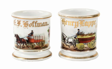 LOT OF 2: HORSE-DRAWN SHAVING MUGS