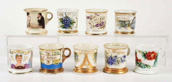 LOT OF 9: VARIOUS SHAVING MUGS