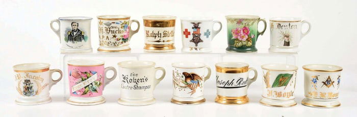 LOT OF 13: SHAVING MUGS