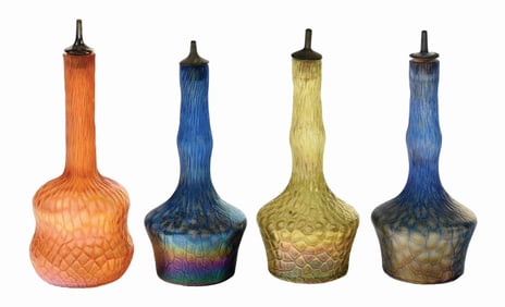 LOT OF 4: EARLY IRIDESCENT STYLE TONIC BOTTLES