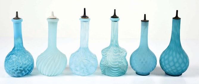 LOT OF 6: BLUE GLASS TONIC BOTTLES